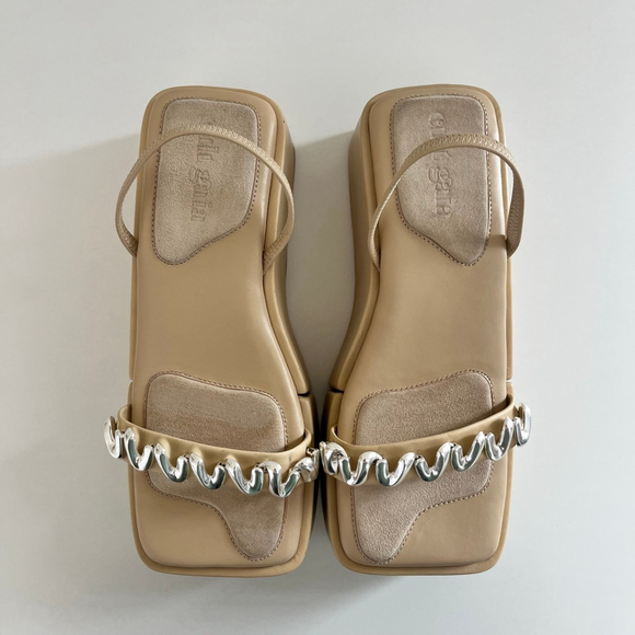 Cult Gaia Onyx Platform Slingback Sandal Silver Spiral Tan EU 38 NWOT - Picture 5 of 13